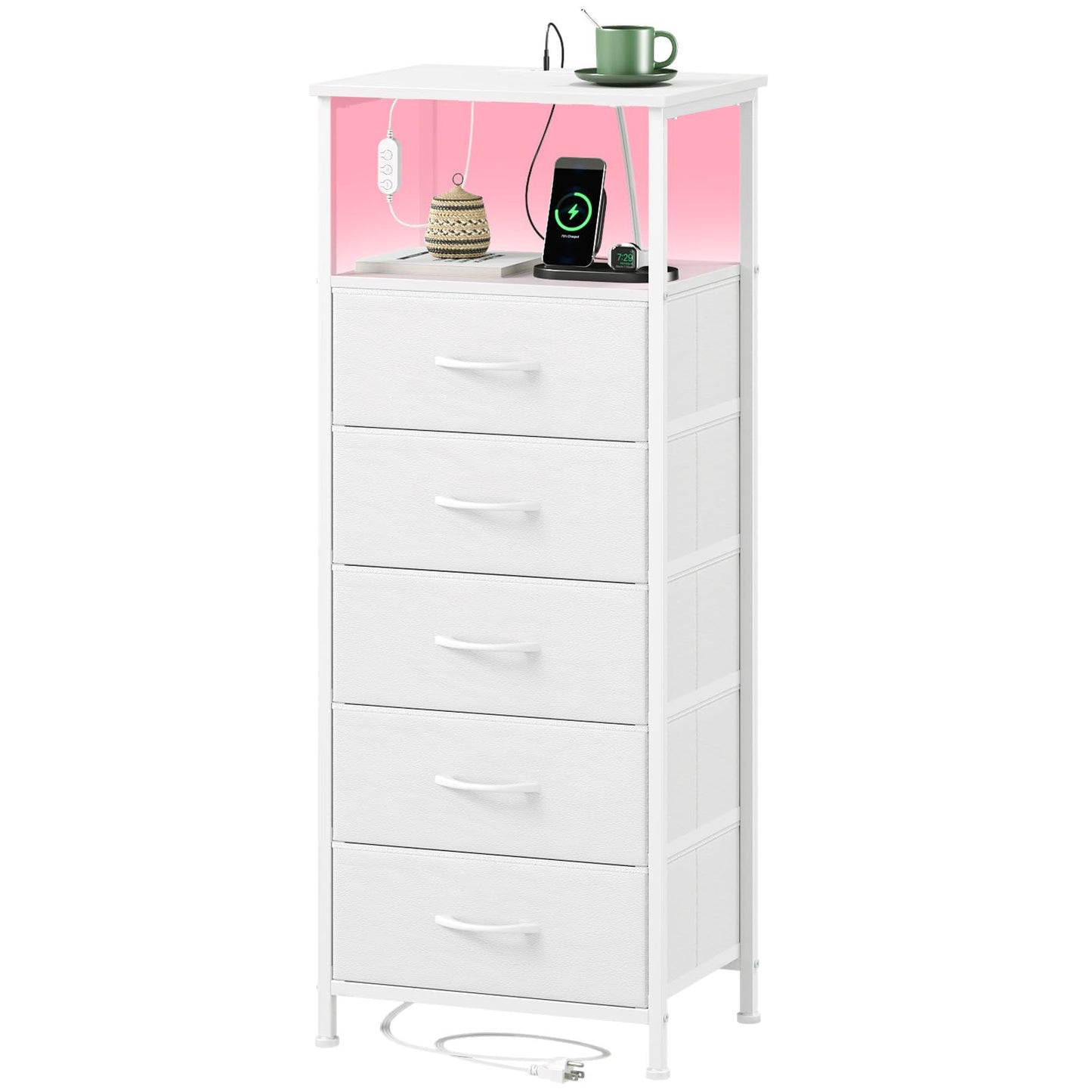 Somdot Nightstands with Charging Station & LED Light