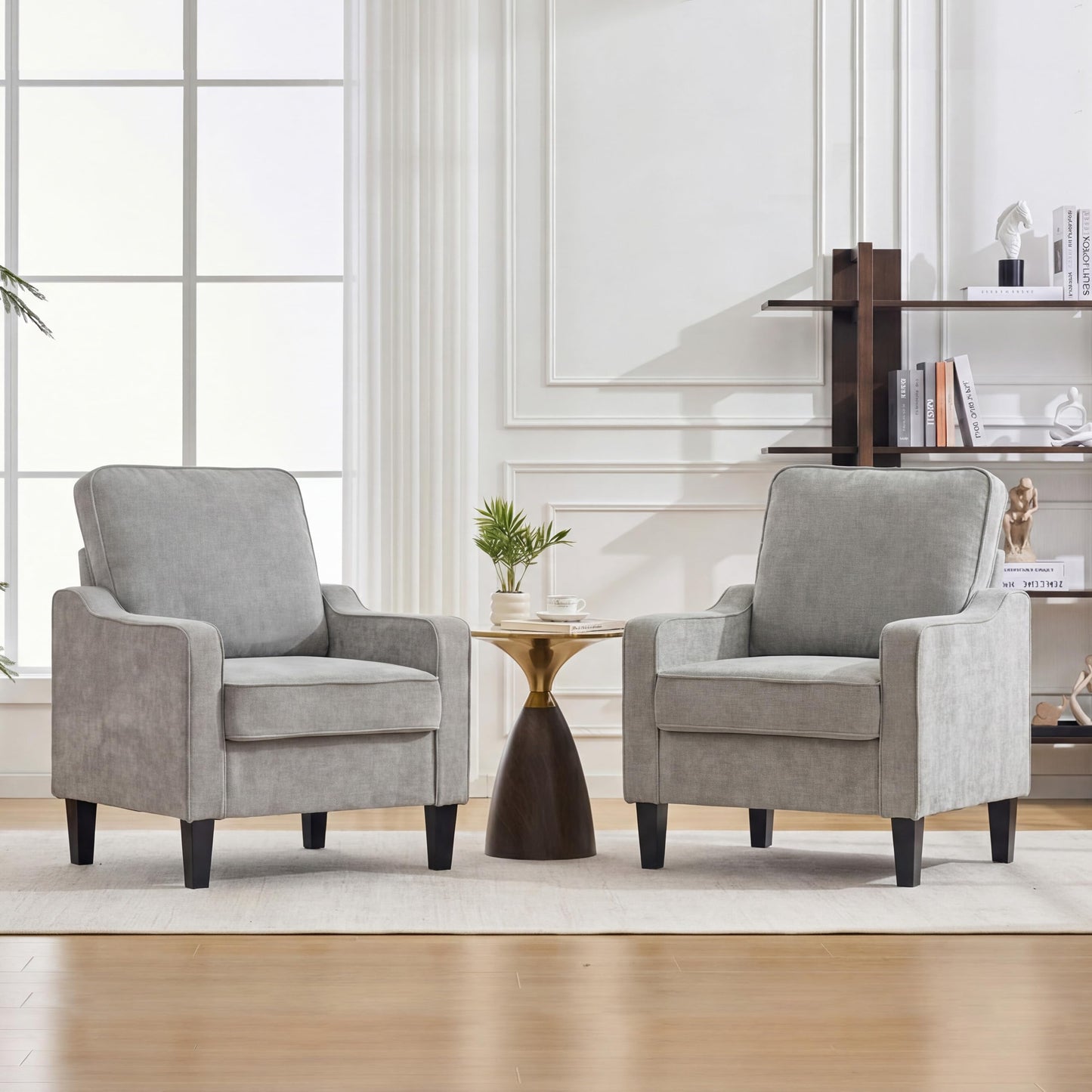 Mid Century Modern Accent Chair with Upholstered Seat & Wood Legs