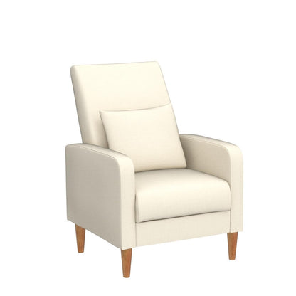 Mid Century Modern Upholstered Accent Chair with Wood Legs & Pillow