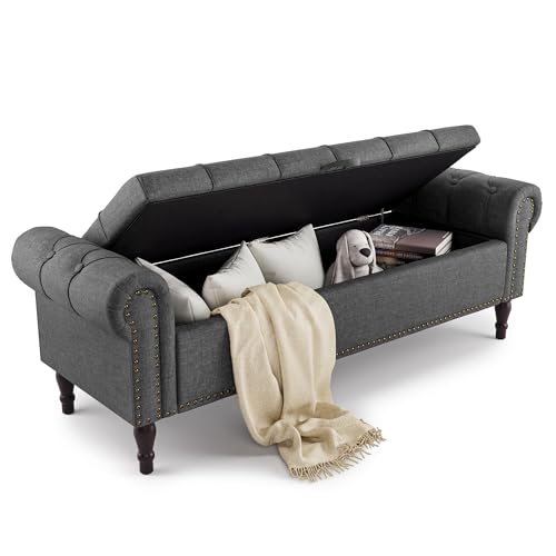 Linen Storage Bench with Rolled Arms and Tufted Design for Bedroom & Entryway