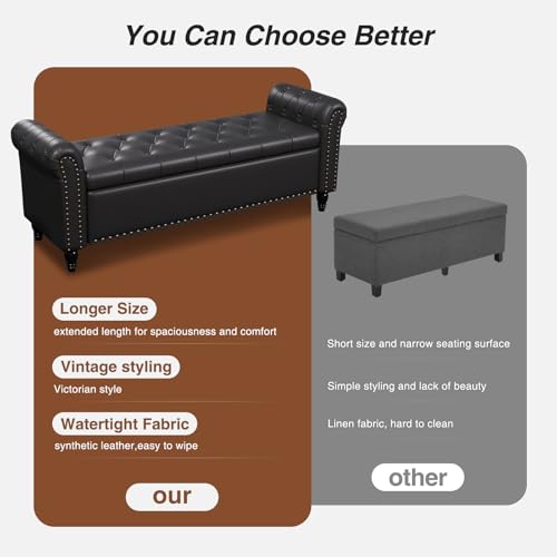 FiveWillowise 65 Inch Faux Leather Bedroom Bench with Storage