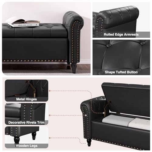 FiveWillowise 65 Inch Faux Leather Bedroom Bench with Storage