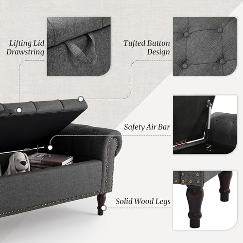 Linen Storage Bench with Rolled Arms and Tufted Design for Bedroom & Entryway