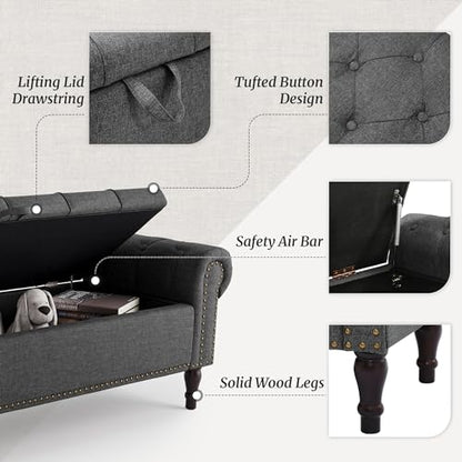 Linen Storage Bench with Rolled Arms and Tufted Design for Bedroom & Entryway