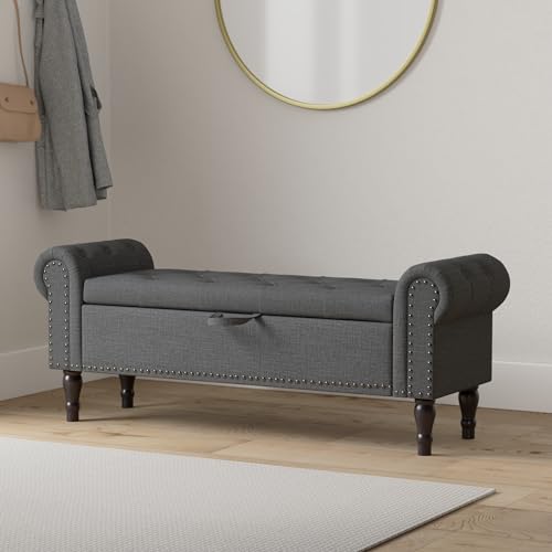 Linen Storage Bench with Rolled Arms and Tufted Design for Bedroom & Entryway