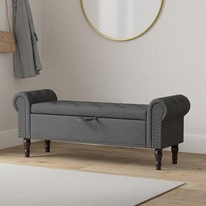 Linen Storage Bench with Rolled Arms and Tufted Design for Bedroom & Entryway