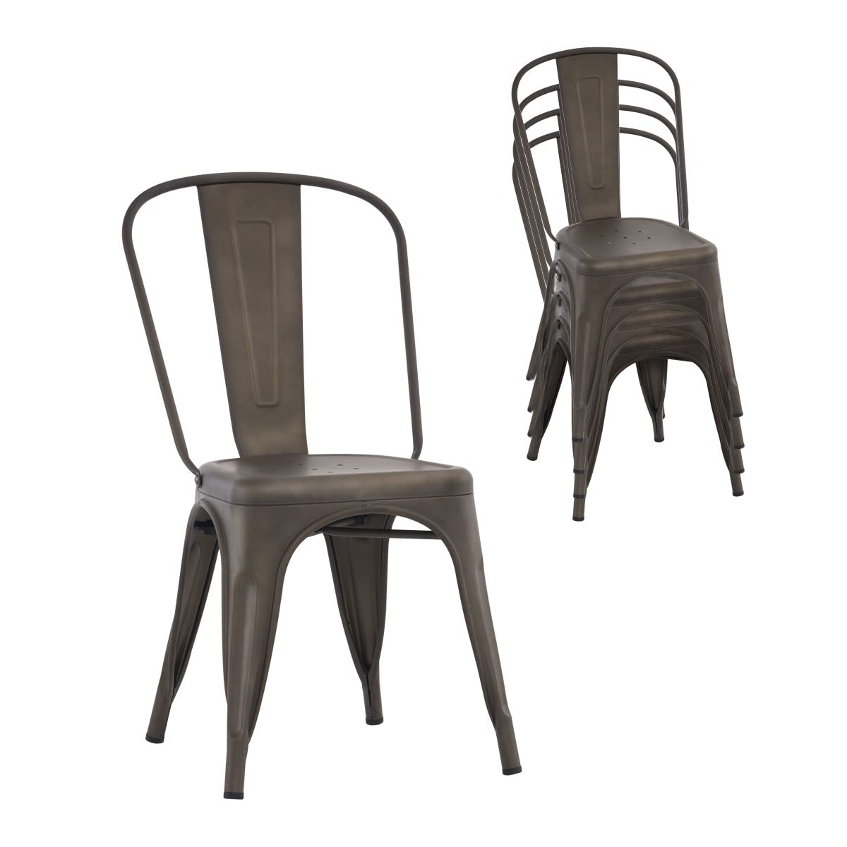 Farmhouse Metal Dining Chair with Stackable Indoor & Outdoor Design