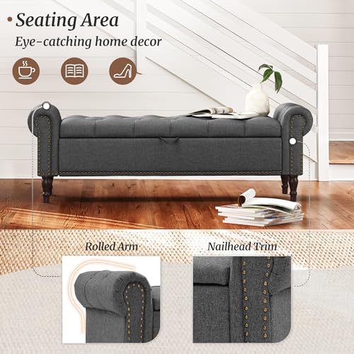 Linen Storage Bench with Rolled Arms and Tufted Design for Bedroom & Entryway