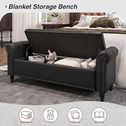 FiveWillowise 65 Inch Faux Leather Bedroom Bench with Storage