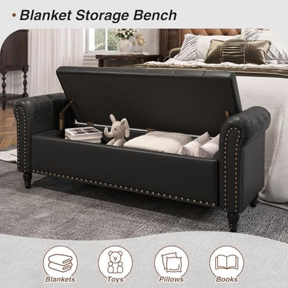 FiveWillowise 65 Inch Faux Leather Bedroom Bench with Storage