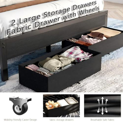 Furnulem Bed Frames 2 Under Bed Storage on Wheels