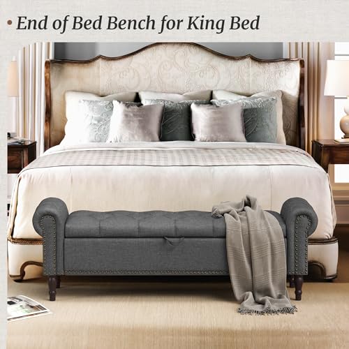 Linen Storage Bench with Rolled Arms and Tufted Design for Bedroom & Entryway