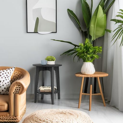 2-Tier Round Side Table with Tapered Legs for Small Spaces