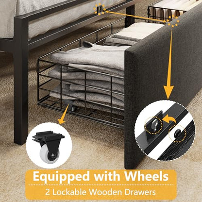 Upholstered Storage Bed Frame with LED Headboard & Charging Station