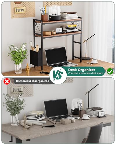 2-Tier Desktop Shelf Organizer with Adjustable Shelves for Home Office