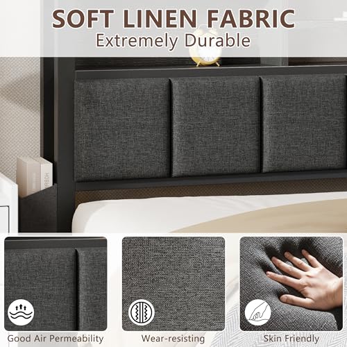 Upholstered Storage Bed Frame with LED Headboard & Charging Station