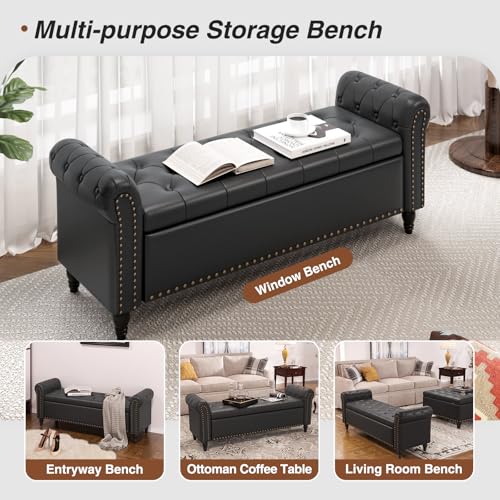 FiveWillowise 65 Inch Faux Leather Bedroom Bench with Storage