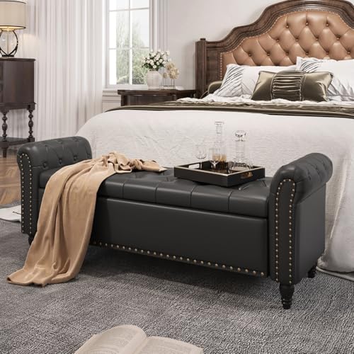 FiveWillowise 65 Inch Faux Leather Bedroom Bench with Storage
