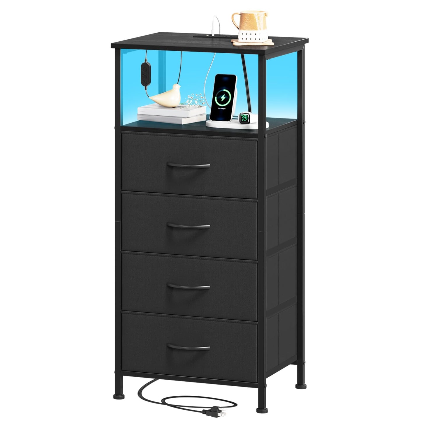 Somdot Nightstands with Charging Station & LED Light