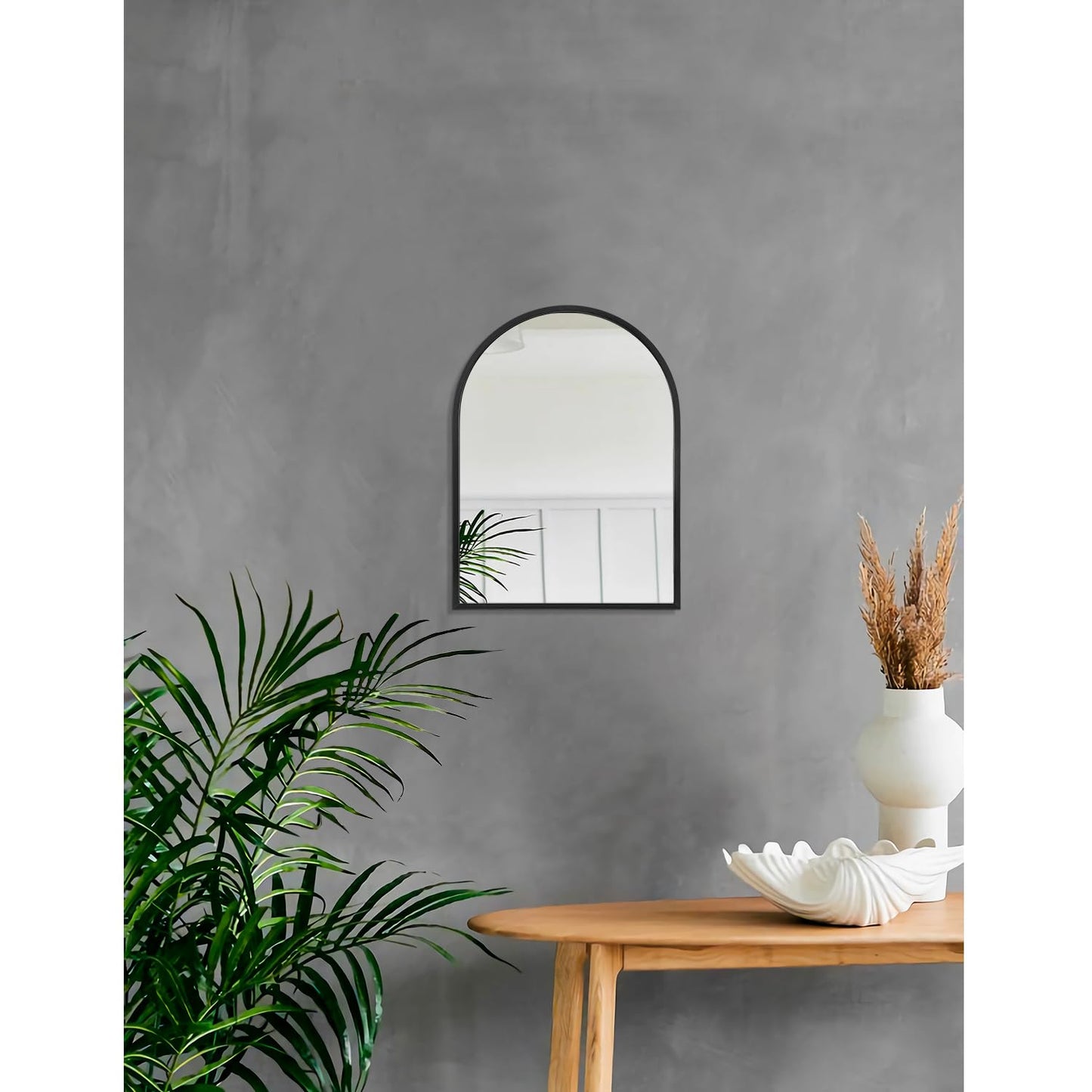 Arched Wall Mirror with Brushed Metal Frame for Bathroom & Entryway
