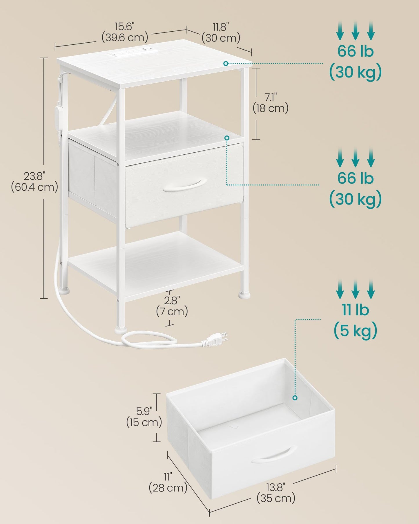Nightstand with Charging Station and Adjustable LED Lights