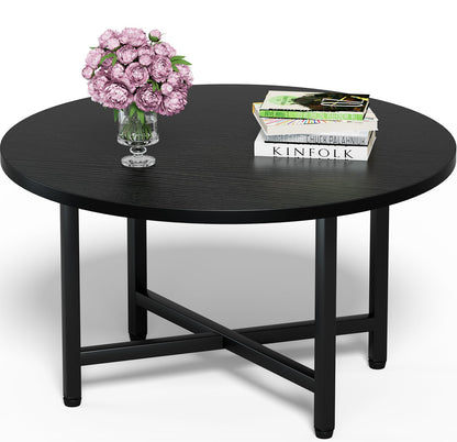 Round Coffee Table with Metal Frame for Living Room & Office