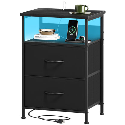 Somdot Nightstands with Charging Station & LED Light