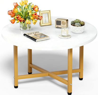 Round Coffee Table with Metal Frame for Living Room & Office