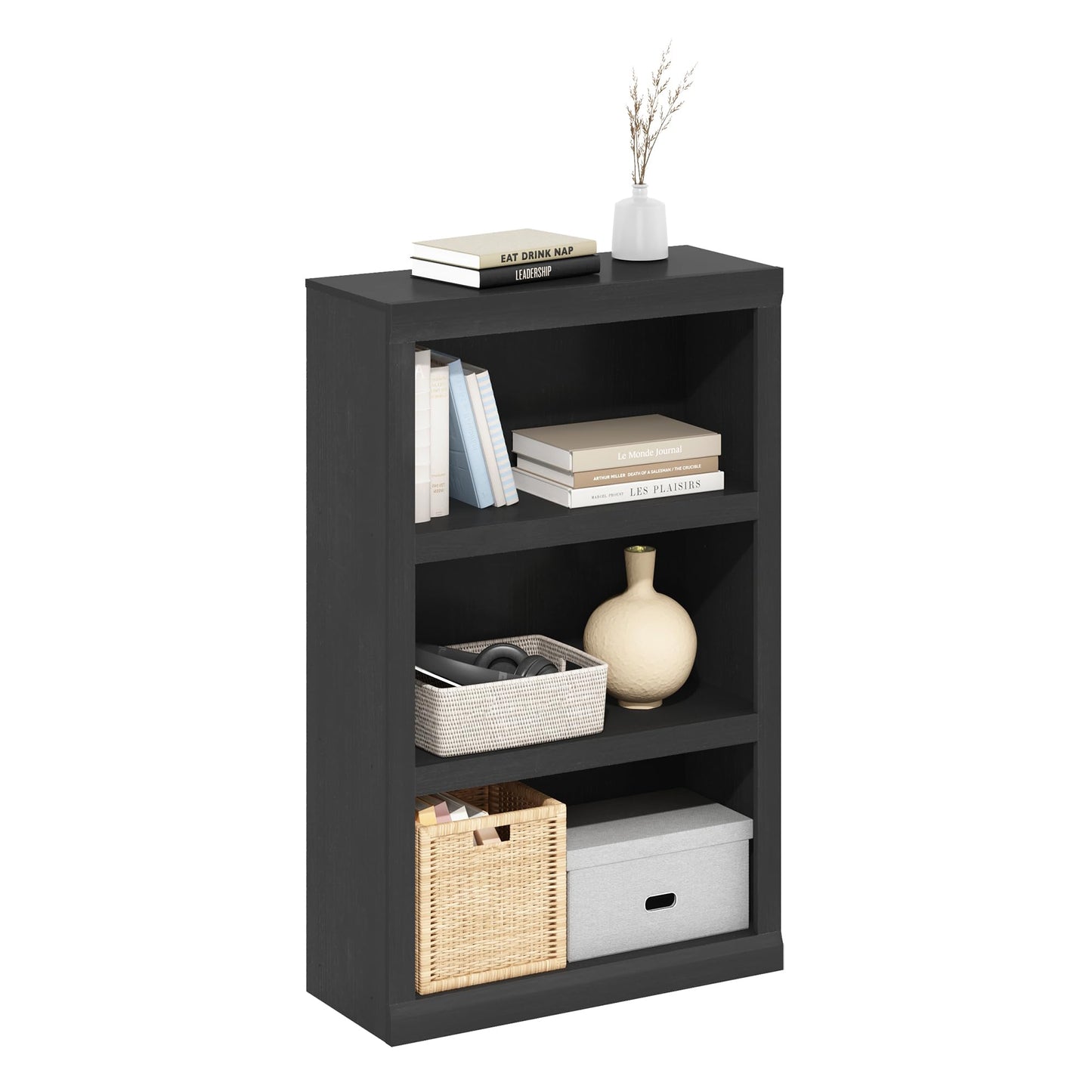Tiered Wood Bookshelf with Open Storage Shelves for Home & Office
