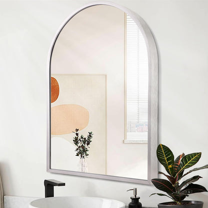 Arched Wall Mirror with Brushed Metal Frame for Bathroom & Entryway