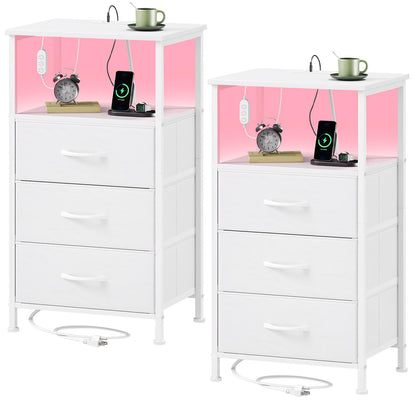 Somdot Nightstands with Charging Station & LED Light