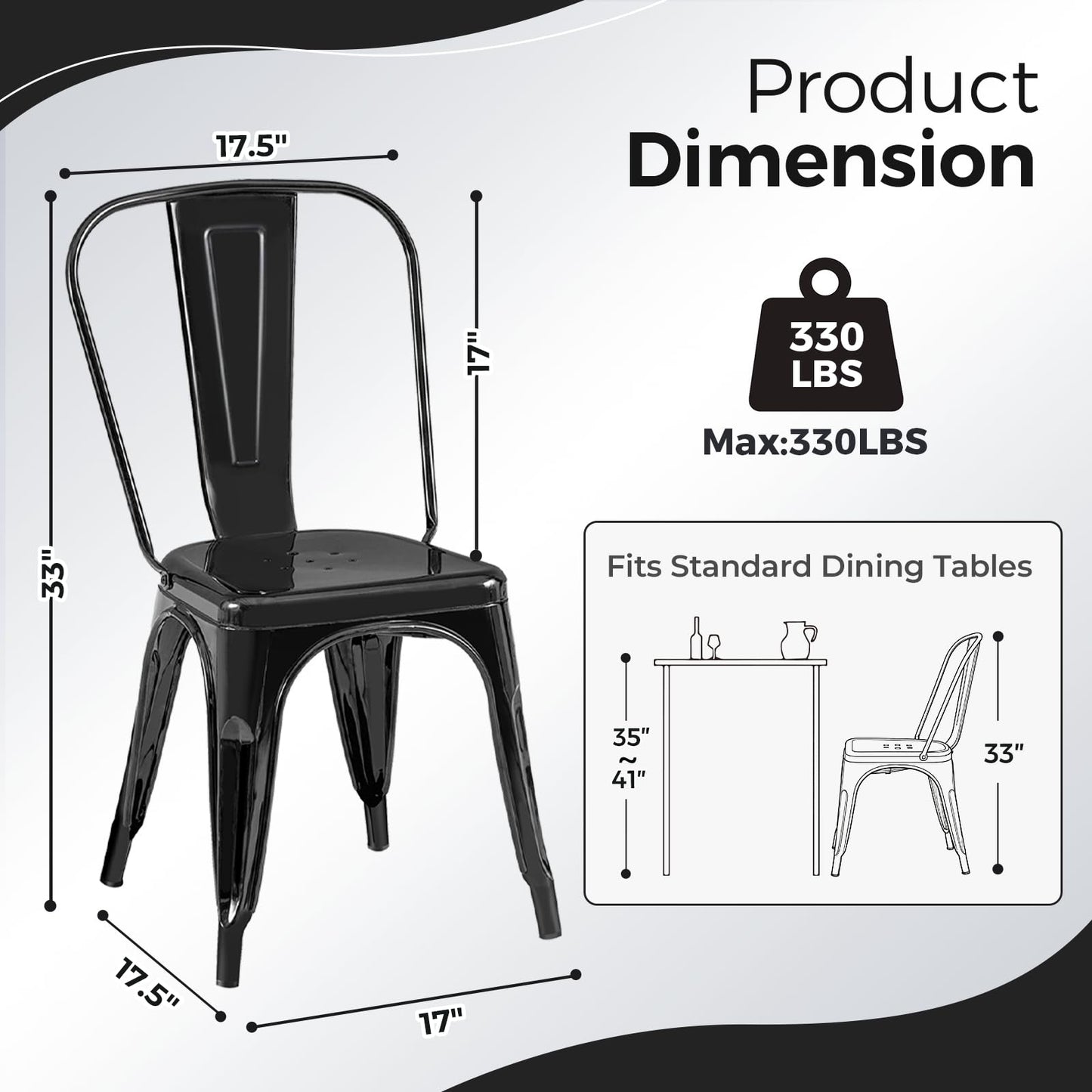 Rivbuio Metal Dining Chairs with Backrest, Stackable, Color, 2 Pack