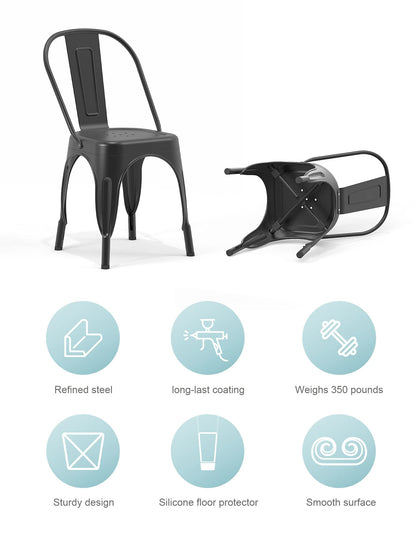 Farmhouse Metal Dining Chair with Stackable Indoor & Outdoor Design