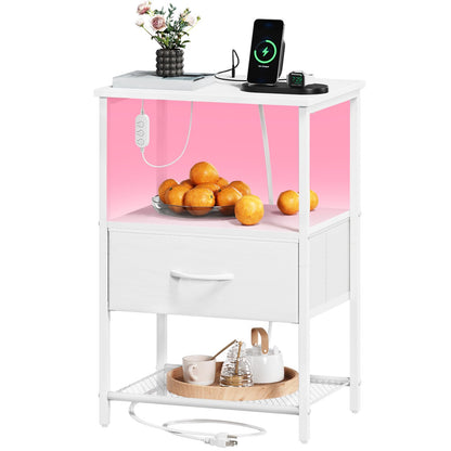 Somdot Nightstands with Charging Station & LED Light