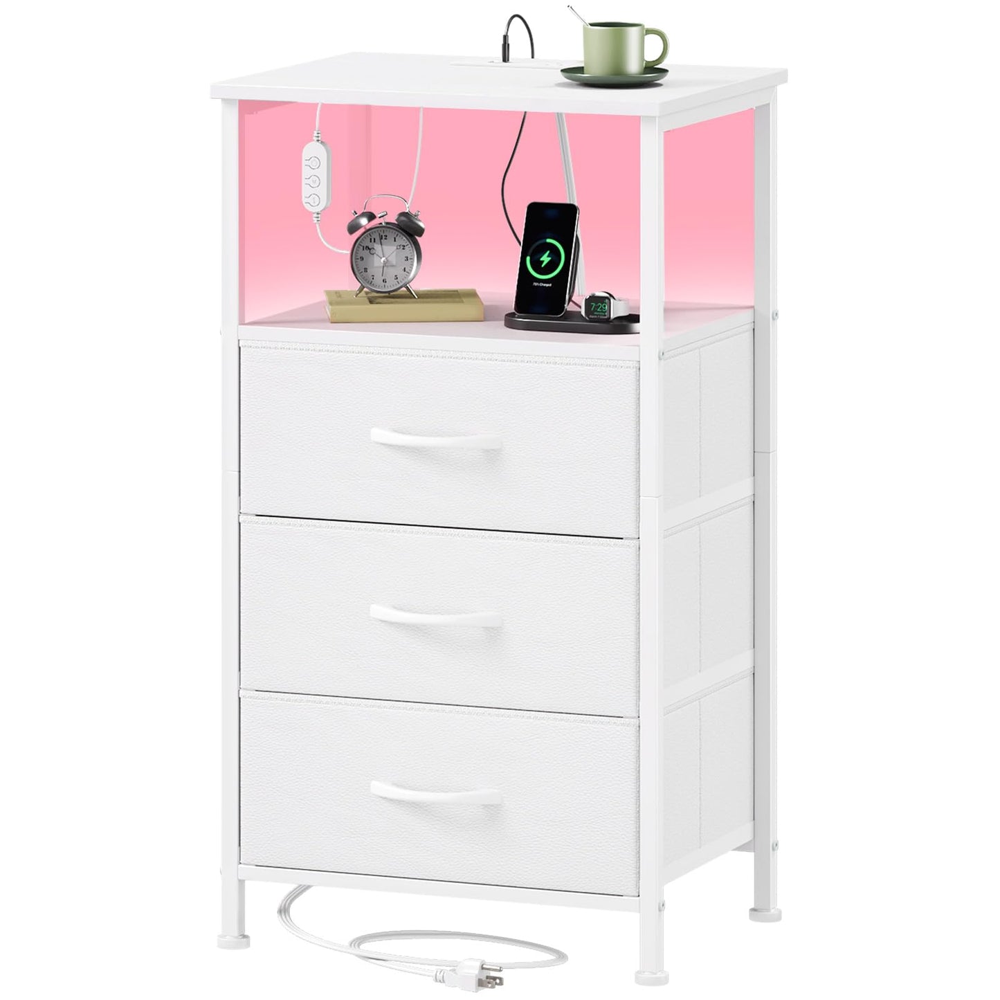 Somdot Nightstands with Charging Station & LED Light