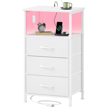 Somdot Nightstands with Charging Station & LED Light