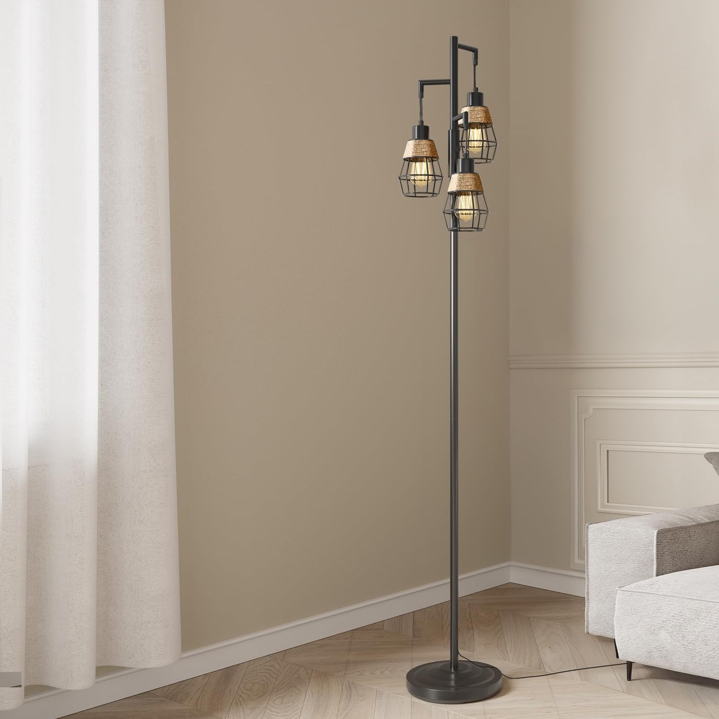 Industrial Boho Tall Floor Lamp for Living Room, Bedroom & Office