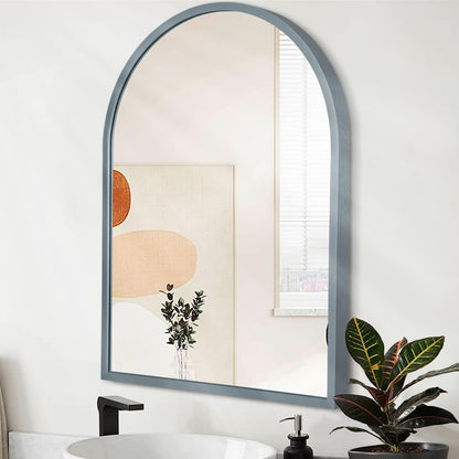 Arched Wall Mirror with Brushed Metal Frame for Bathroom & Entryway