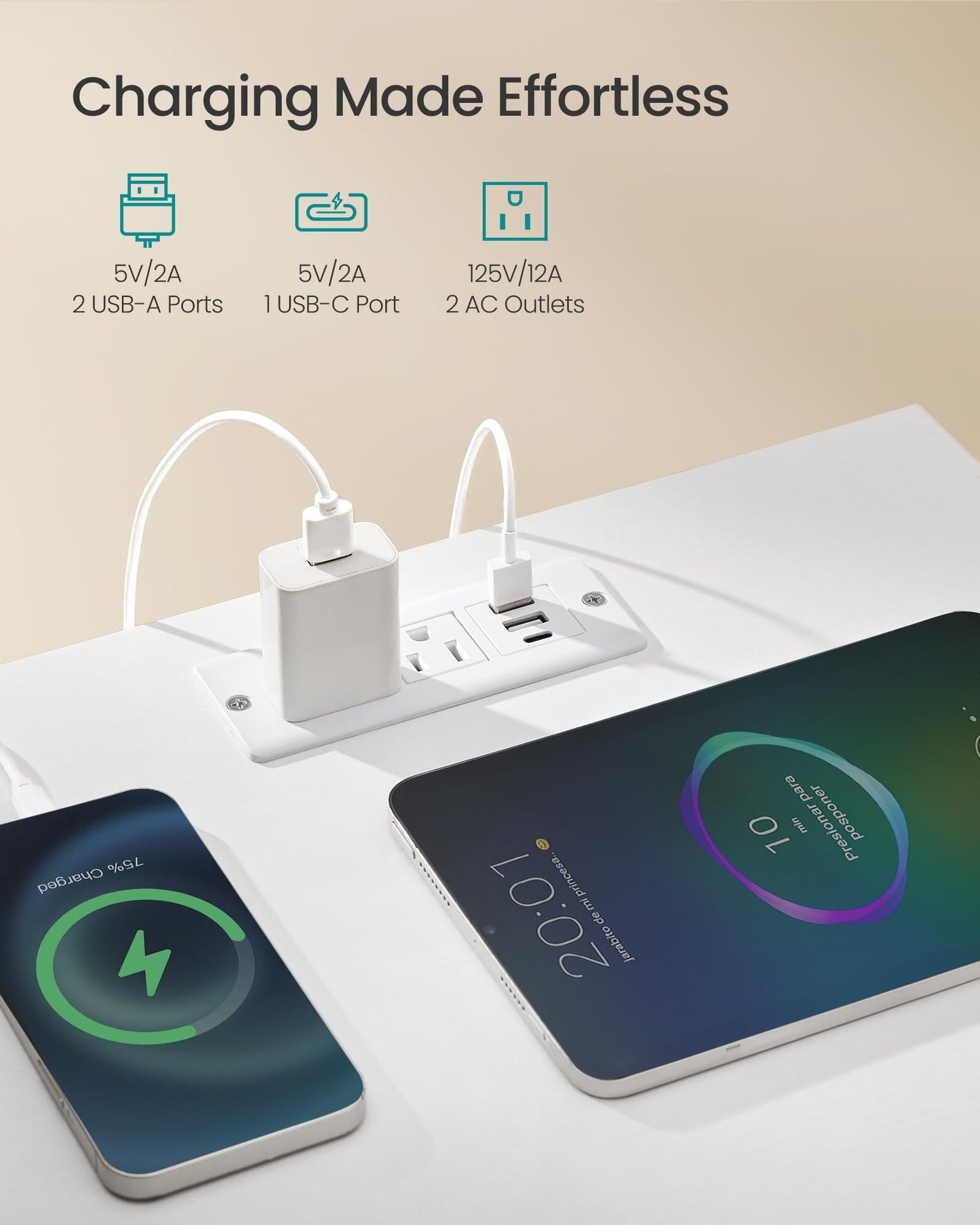 Nightstand with Charging Station and Adjustable LED Lights
