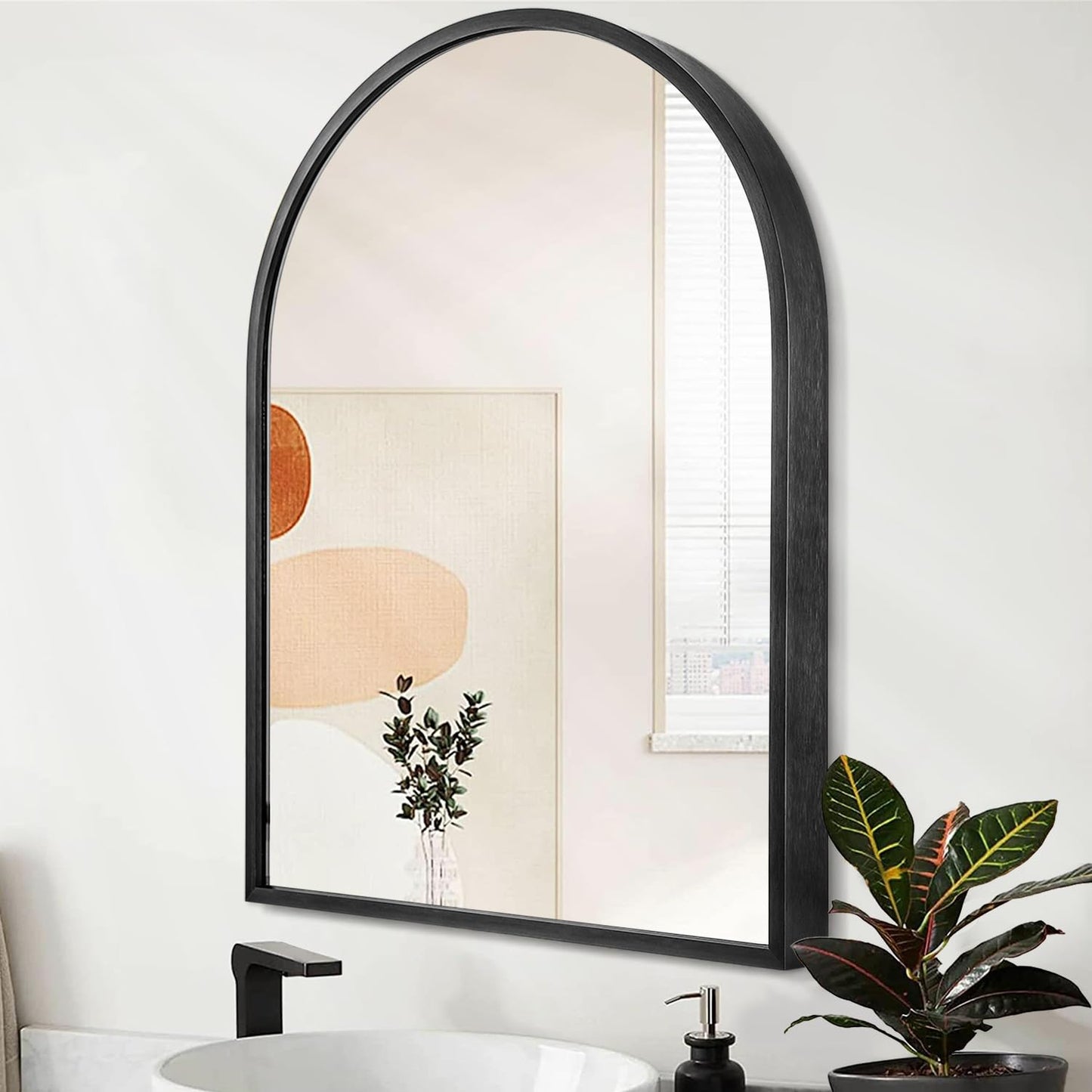 Arched Wall Mirror with Brushed Metal Frame for Bathroom & Entryway