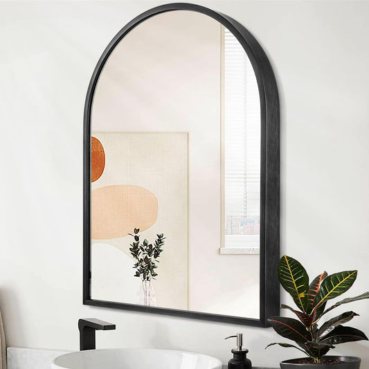 Arched Wall Mirror with Brushed Metal Frame for Bathroom & Entryway