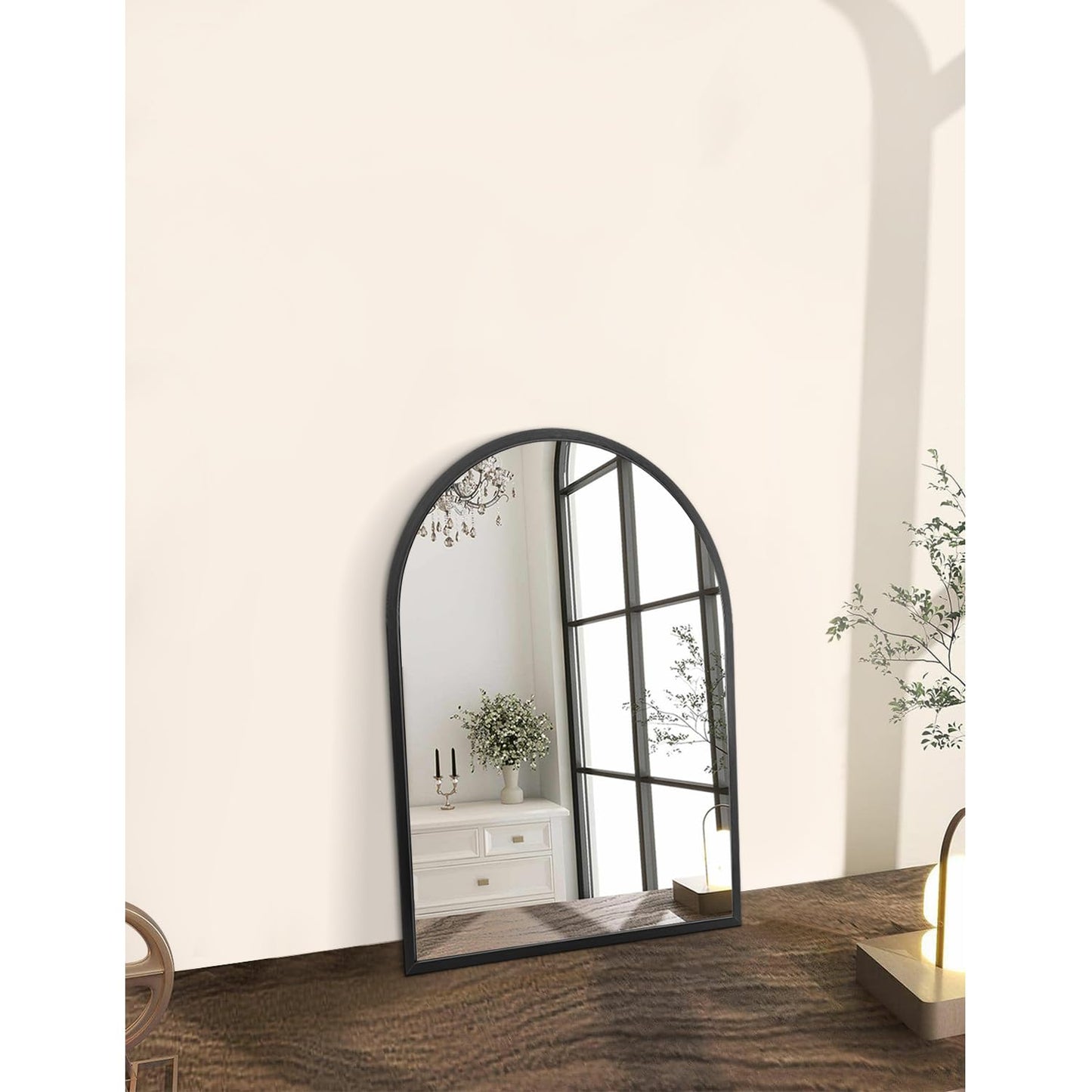 Arched Wall Mirror with Brushed Metal Frame for Bathroom & Entryway
