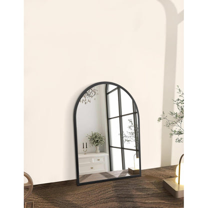 Arched Wall Mirror with Brushed Metal Frame for Bathroom & Entryway
