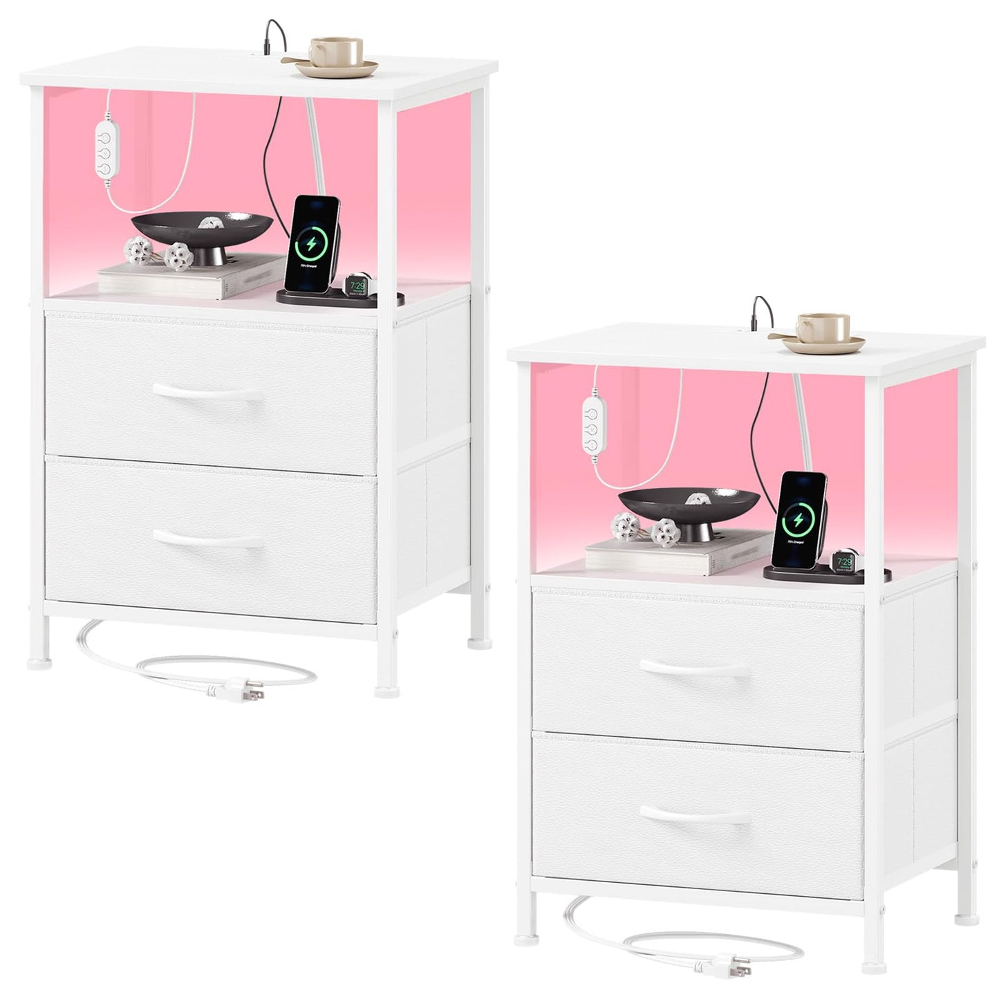 Somdot Nightstands with Charging Station & LED Light