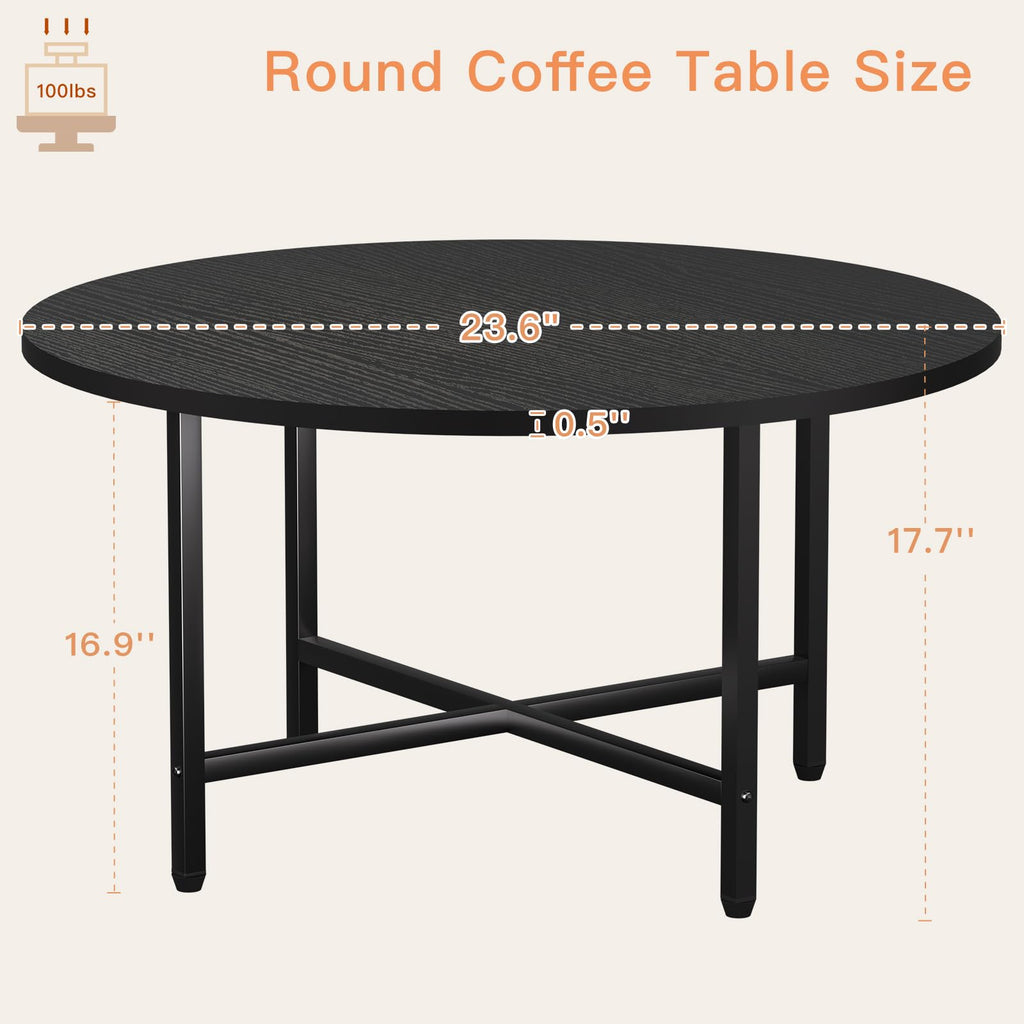 Round Coffee Table with Metal Frame for Living Room & Office