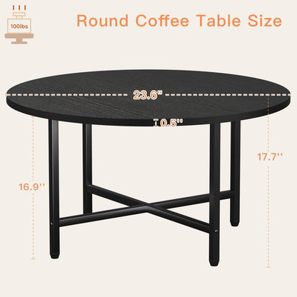 Round Coffee Table with Metal Frame for Living Room & Office
