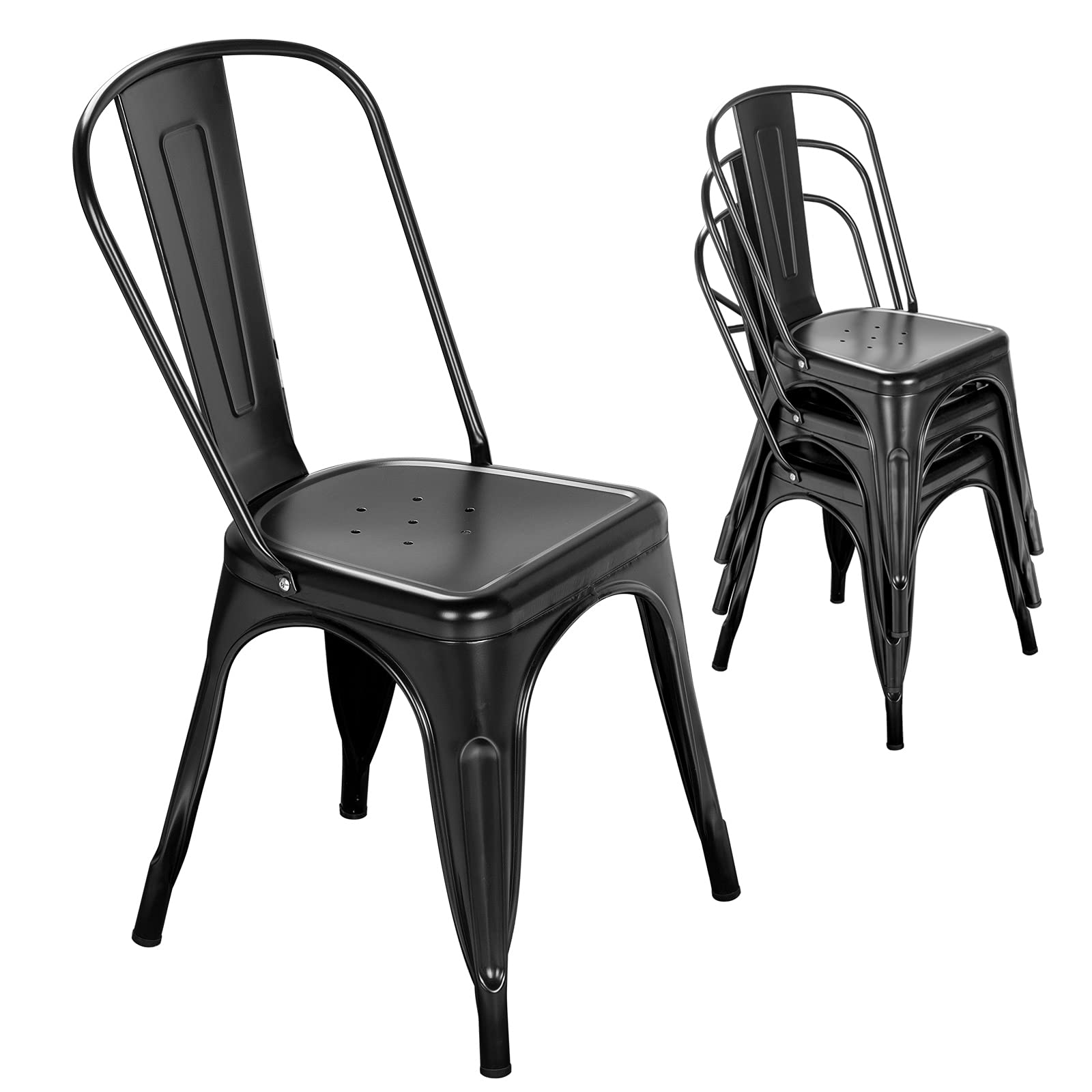 Farmhouse Metal Dining Chair with Stackable Indoor & Outdoor Design