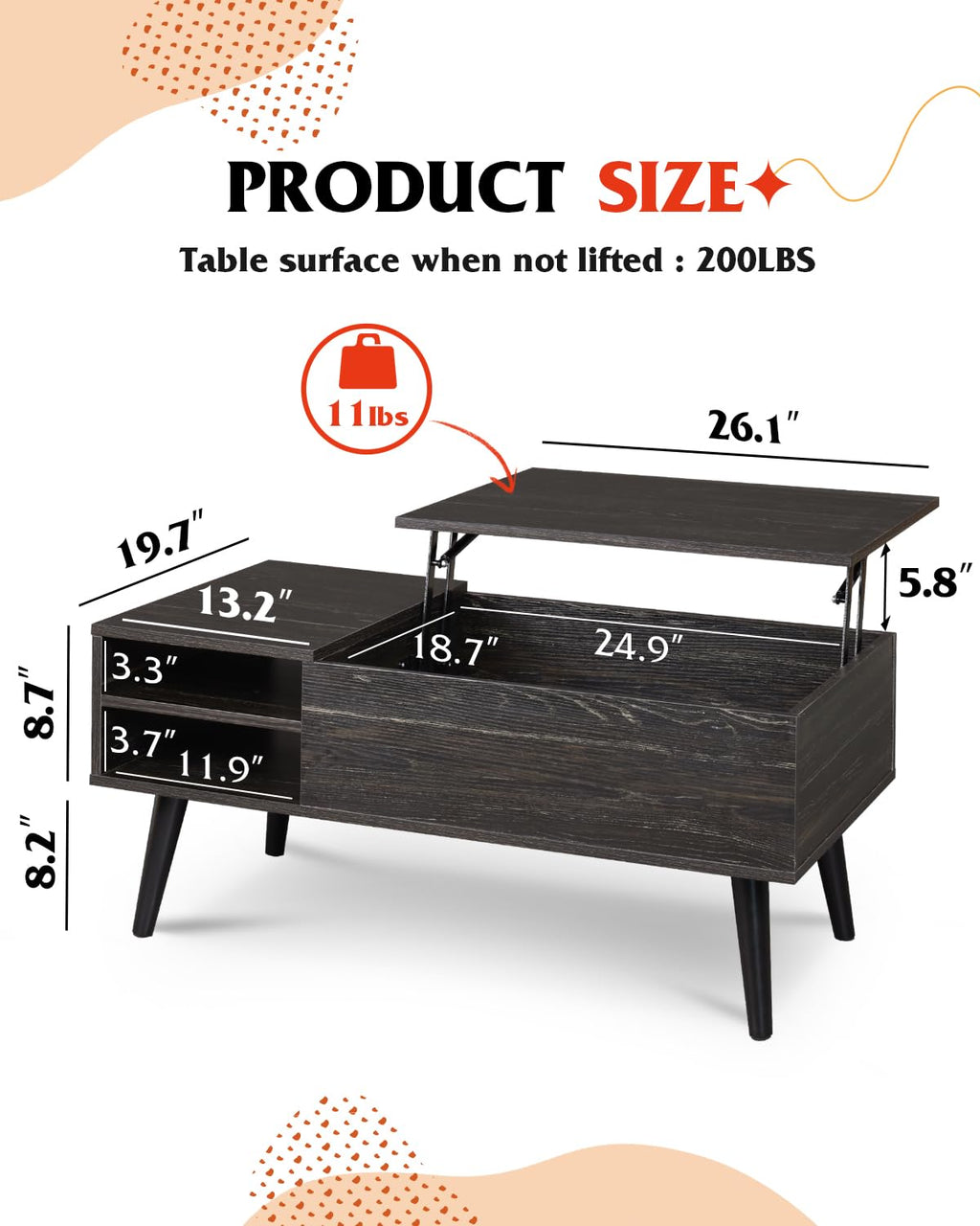 WLIVE Lift Top Coffee Table with Hidden Storage