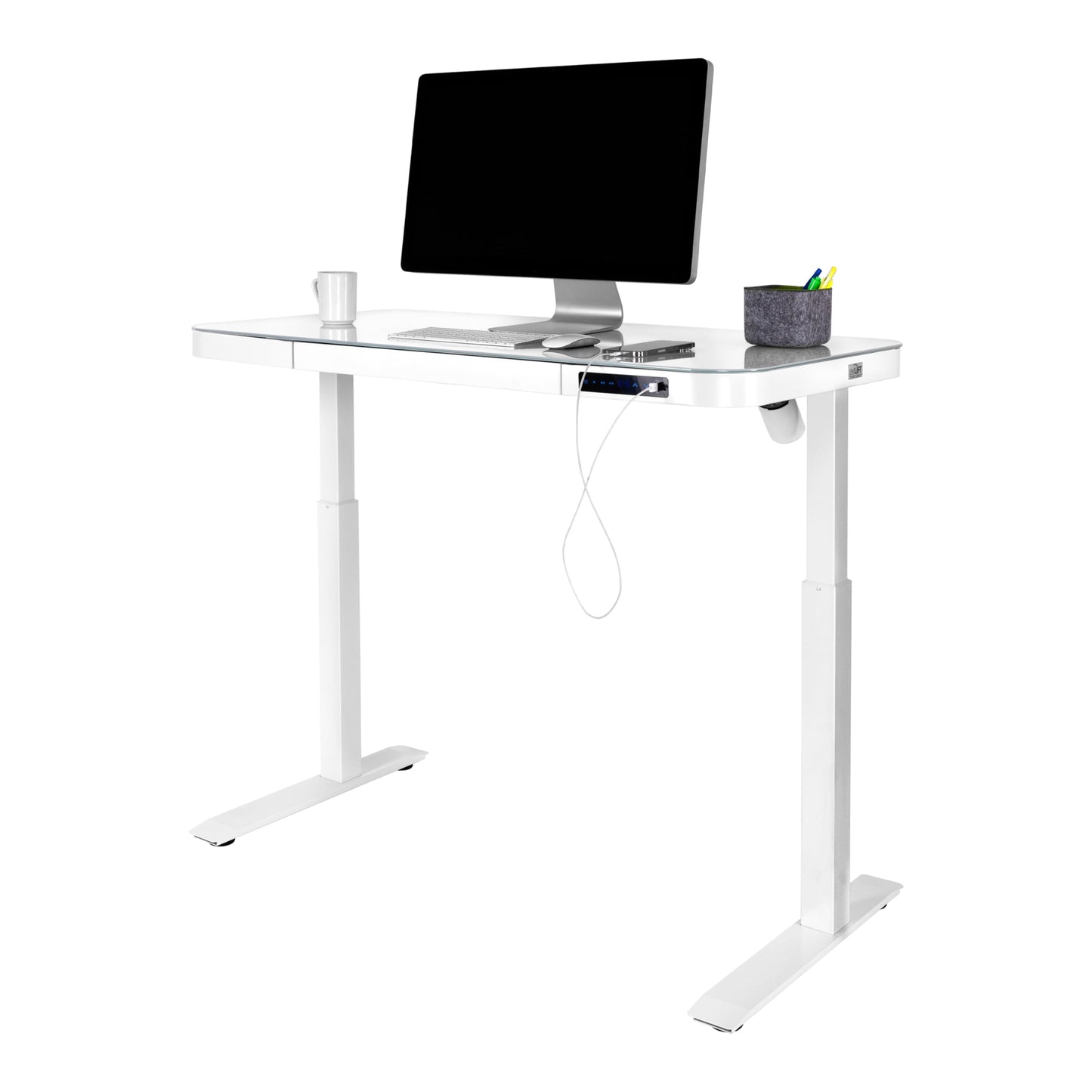 Seville Classics Airlift Electric Height Adjustable Desk with Tempered Glass Top