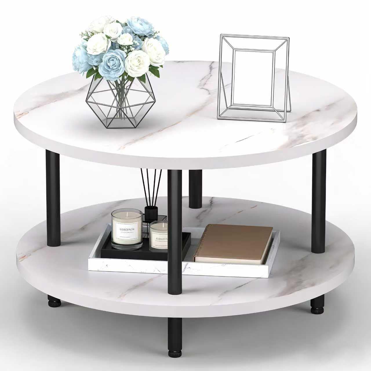 Round Coffee Table with Metal Frame for Living Room & Office